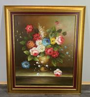 Vintage Floral Still Life Painting Signed R.Cox Framed Art (LOT 3866)