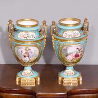 Decorative Pair of Sevres - Style Ormolu - Mounted, Pale Blue Porcelain Vases (1 of 3)