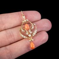 Antique Victorian Coral Pearl Pendant 15ct Gold c.1900 (5 of 5) Antique Victorian Coral Pearl Pendant 15ct Gold c.1900 (5 of 5)