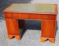 1960s Yew Wood Pedestal Desk with Green Leather Top (5 of 5) 1960s Yew Wood Pedestal Desk with Green Leather Top (5 of 5)