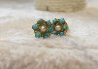 9ct Gold Turquoise & Pearl Cluster Earrings (5 of 5) 9ct Gold Turquoise & Pearl Cluster Earrings (5 of 5)