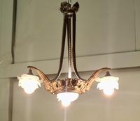 Art Deco Brass and Glass 3 Branch Centre Light (1 of 6)