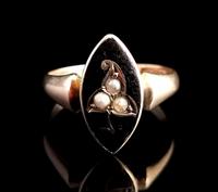 Antique Navette Mourning Ring, Black Enamel & Pearl, Ivy Leaf, 9ct Gold (8 of 10) Antique Navette Mourning Ring, Black Enamel & Pearl, Ivy Leaf, 9ct Gold (8 of 10)