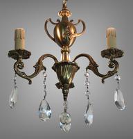 Gilt Bronze Chandelier 3 Arm Ceiling Light with Crystal Droplets (8 of 8) Gilt Bronze Chandelier 3 Arm Ceiling Light with Crystal Droplets (8 of 8)