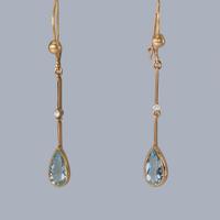 1960s 18ct Gold Aquamarine and Diamond Drop Earrings