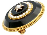 0.41ct Diamond, Pearl & Black Onyx, 18ct Yellow Gold Brooch c.1890 (3 of 9) 0.41ct Diamond, Pearl & Black Onyx, 18ct Yellow Gold Brooch c.1890 (3 of 9)