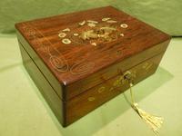Beautifully Inlaid Rosewood Jewellery Box. Unusual Interior c.1865 (13 of 14) Beautifully Inlaid Rosewood Jewellery Box. Unusual Interior c.1865 (13 of 14)