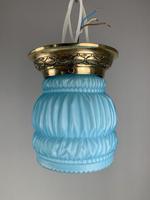 Art Deco Ceiling Light With Original Blue Shade; Brass Gallery; Rewired (5 of 7) Art Deco Ceiling Light With Original Blue Shade; Brass Gallery; Rewired (5 of 7)