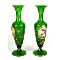 Pair of Mid 19th Century Bohemian Green Overlay Baluster Vases (2 of 3) Pair of Mid 19th Century Bohemian Green Overlay Baluster Vases (2 of 3)