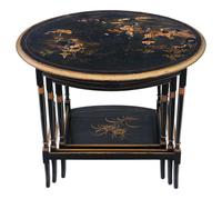 Victorian Oriental Chinoiserie Nest of Decorated Black Lacquer Tables (4 of 10) Victorian Oriental Chinoiserie Nest of Decorated Black Lacquer Tables (4 of 10)
