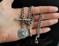 Antique Silver Double Albert Chain, Enamelled Silver Fob, Watch Chain (11 of 13) Antique Silver Double Albert Chain, Enamelled Silver Fob, Watch Chain (11 of 13)