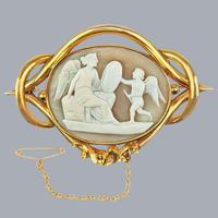 Large Victorian Shell Cameo Brooch – 9ct Gold Mount, Nike Goddess of Victory c.1890