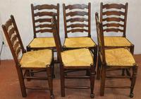 1900's Set of 6 Oak Ladder Back Dining Chairs. Rush Seats (2 of 4) 1900's Set of 6 Oak Ladder Back Dining Chairs. Rush Seats (2 of 4)