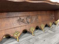 French Vintage Coat Rack Oak 7 Brass Hooks Ornate Wall Shelf (1 of 10)