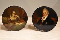 Rare Pair of Papier Mache Stobwasser Table Snuff Boxes