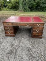 Late C19th London Made Oak Partners Desk with Inset Red Leather Top