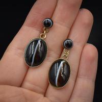 Antique Banded Bullseye Agate Yellow Gold on Silver Drop Dangle Earrings (5 of 6) Antique Banded Bullseye Agate Yellow Gold on Silver Drop Dangle Earrings (5 of 6)
