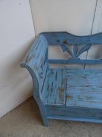Lovely 3/4 Seater Antique Pine Painted Sky Blue Box Settle / Bench (6 of 9) Lovely 3/4 Seater Antique Pine Painted Sky Blue Box Settle / Bench (6 of 9)
