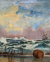 Large Spectacular 19th Century British Seascape Oil Painting - Shipwreck in Rough Seas! (9 of 13) Large Spectacular 19th Century British Seascape Oil Painting - Shipwreck in Rough Seas! (9 of 13)