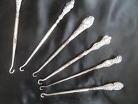 Ten Silver Handled Button Hooks. All Are Birmingham Assayed with the Anchor Mark. Dated from 1848/1899/1904/1910 Others with Rubbed Marks (2 of 6) Ten Silver Handled Button Hooks. All Are Birmingham Assayed with the Anchor Mark. Dated from 1848/1899/1904/1910 Others with Rubbed Marks (2 of 6)