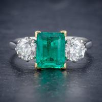 Art Deco Colombian Emerald Diamond Trilogy Ring Platinum 18ct Gold 2.55ct Emerald With Cert (6 of 9) Art Deco Colombian Emerald Diamond Trilogy Ring Platinum 18ct Gold 2.55ct Emerald With Cert (6 of 9)