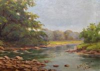 Beautiful Original 1921 Antique Riverscape Landscape Oil Painting (7 of 10) Beautiful Original 1921 Antique Riverscape Landscape Oil Painting (7 of 10)