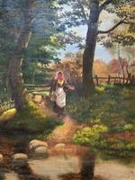John Barter Lovely 19th Century Oil Painting 'Crossing the Stones' (7 of 14) John Barter Lovely 19th Century Oil Painting 'Crossing the Stones' (7 of 14)