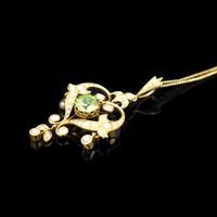 Antique Peridot and Pearl Lavalier 15ct 15K Gold Drop Pendant Necklace and Brooch (9 of 12) Antique Peridot and Pearl Lavalier 15ct 15K Gold Drop Pendant Necklace and Brooch (9 of 12)
