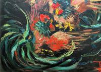 Stunning Original 1970s Vintage Abstract Acrylic Painting Cocks Fighting - Game (11 of 15) Stunning Original 1970s Vintage Abstract Acrylic Painting Cocks Fighting - Game (11 of 15)