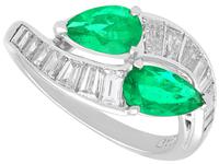 Antique Art Deco 0.90ct Colombian Emerald & 1.20ct Diamond, Platinum Twist Ring c.1920