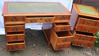 1960s Yew Wood Pedestal Desk with Green Leather Top + Matching Filing Cabinet (4 of 5) 1960s Yew Wood Pedestal Desk with Green Leather Top + Matching Filing Cabinet (4 of 5)