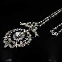 Antique Paste Bow Sterling Silver Drop Pendant and Chain Necklace (3 of 9) Antique Paste Bow Sterling Silver Drop Pendant and Chain Necklace (3 of 9)