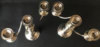 Pair of Antique Silver Plate on Copper Three Branch Candelabra (3 of 6) Pair of Antique Silver Plate on Copper Three Branch Candelabra (3 of 6)