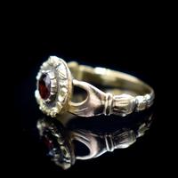 Antique Fede Claddagh Double Hand Garnet Gold Ring (6 of 8) Antique Fede Claddagh Double Hand Garnet Gold Ring (6 of 8)