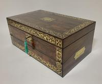 Superb Antique Rosewood Brass Inlaid Writing Slope Box with Double Hinge (9 of 12) Superb Antique Rosewood Brass Inlaid Writing Slope Box with Double Hinge (9 of 12)