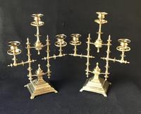 Pair of Heavy Brass Aesthetic Movement Three Branch Candelabra. (7 of 8) Pair of Heavy Brass Aesthetic Movement Three Branch Candelabra. (7 of 8)