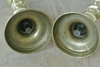 Pair of Victorian Brass Candlesticks Round Base Through Pushers 9.75" c.1860 (4 of 5) Pair of Victorian Brass Candlesticks Round Base Through Pushers 9.75" c.1860 (4 of 5)