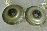 Pair of Victorian Brass Candlesticks Round Base Through Pushers 9.75" c.1860 (4 of 5)