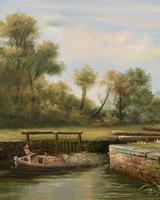 Superb Large Vintage Gilt-Framed Landscape Oil Painting of Barge on the Canal (8 of 13) Superb Large Vintage Gilt-Framed Landscape Oil Painting of Barge on the Canal (8 of 13)
