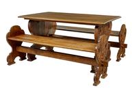 Flemish 19th Century Carved Oak Gothic Revival Dining Table & Benches (1 of 9)