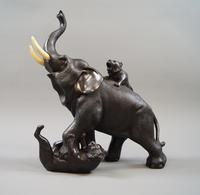 A Meiji Bronze Elephant & Tigers Okimono (1 of 7)