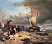 Beautiful Original Coastal Oil on Panel Painting with Fishing Boats & 2 Children (3 of 10) Beautiful Original Coastal Oil on Panel Painting with Fishing Boats & 2 Children (3 of 10)