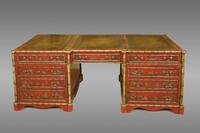 Magnificent large English library pedestal partners desk with chinoiserie decoration overall (4 of 4) Magnificent large English library pedestal partners desk with chinoiserie decoration overall (4 of 4)