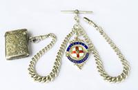 Antique Silver Double Watch Chain & Vesta (1 of 5)