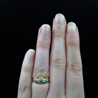Antique Turquoise and Diamond Five Stone Scroll Boat 18ct 18K Yellow Gold Ring (2 of 10) Antique Turquoise and Diamond Five Stone Scroll Boat 18ct 18K Yellow Gold Ring (2 of 10)