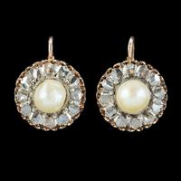 Antique Victorian Rose Cut Diamond Natural Pearl Earrings 3.60ct of Diamond 18ct Gold c.1880 (2 of 7) Antique Victorian Rose Cut Diamond Natural Pearl Earrings 3.60ct of Diamond 18ct Gold c.1880 (2 of 7)
