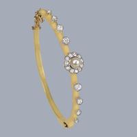 Antique Edwardian Diamond and Pearl Bangle in 18ct Gold & Platinum Circa 1910