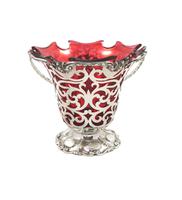 Antique Victorian Sterling Silver & Cranberry Glass Basket 1855 (4 of 11) Antique Victorian Sterling Silver & Cranberry Glass Basket 1855 (4 of 11)