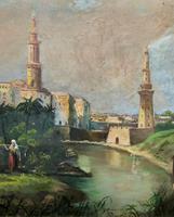 Large Early 1900s North African Cityscape with Mosque Oil Painting on Canvas (14 of 15) Large Early 1900s North African Cityscape with Mosque Oil Painting on Canvas (14 of 15)