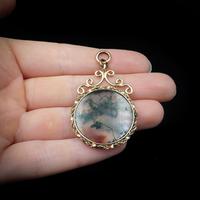 Antique Moss Agate Rolled Gold Ornate Fob Pendant (7 of 7) Antique Moss Agate Rolled Gold Ornate Fob Pendant (7 of 7)
